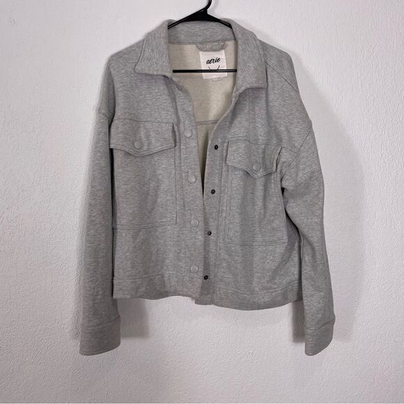 Aerie Grey Snap Button Front Soft Jacket - Picture 1 of 6